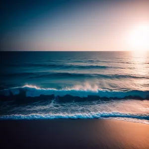 Serene Sunset Reflection on Tropical Beach