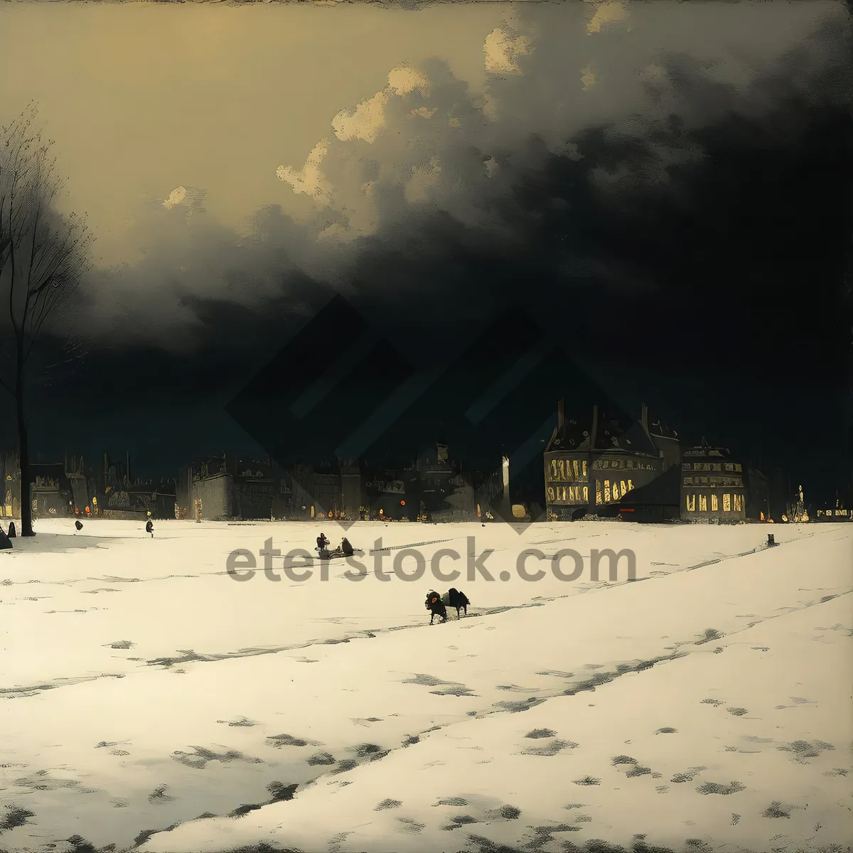 Picture of Winter Wonderland Park Scene with Snowy Mountains and River