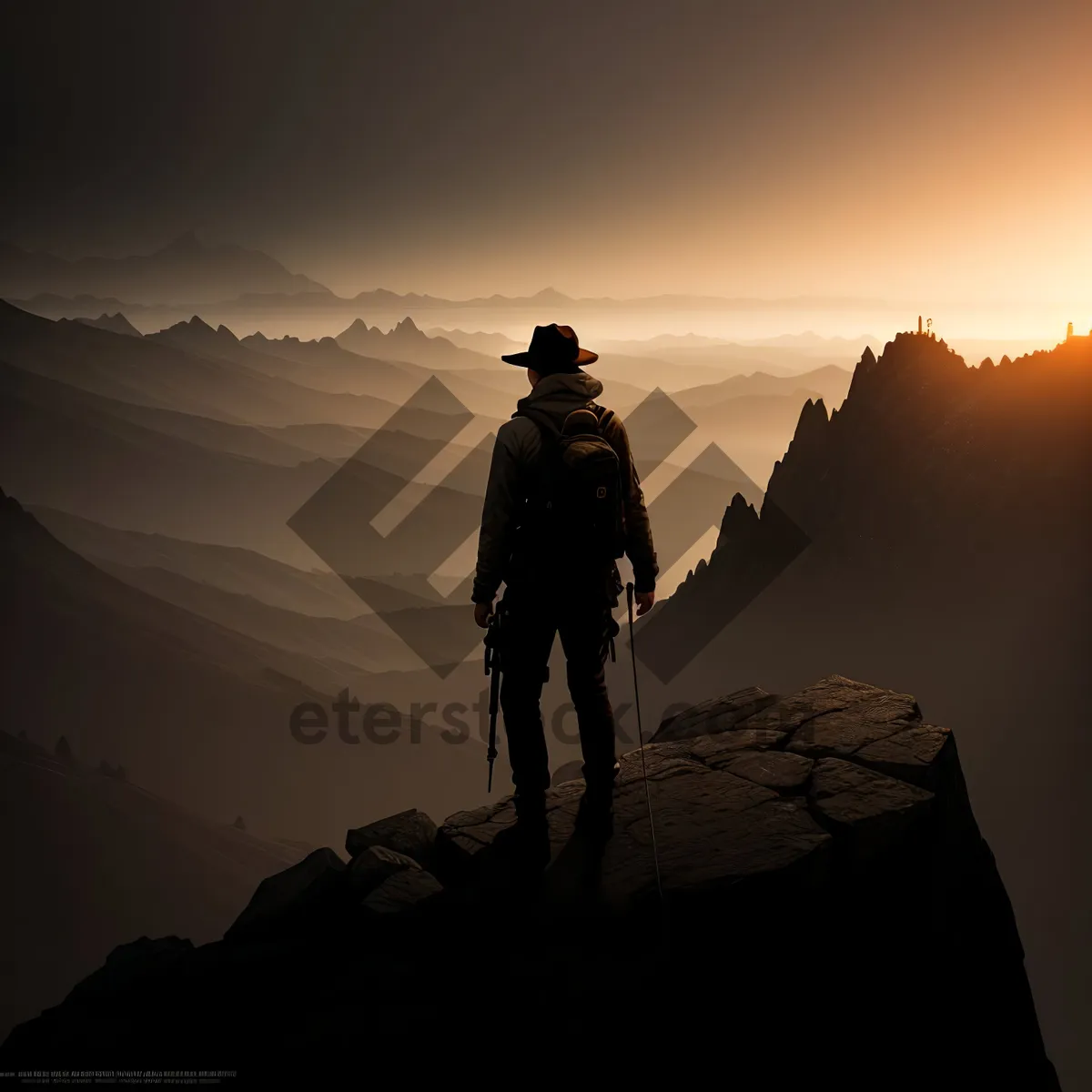 Picture of Sunlit Adventure: Hiker Conquering Mountain Peak