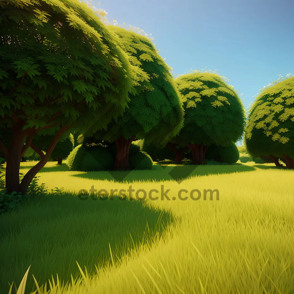 Picture of Serene Rural Landscape with Rolling Hills and Clear Skies