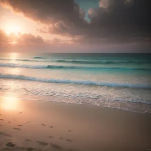 Beach Bliss: Tranquil Sunset over Azure Waters