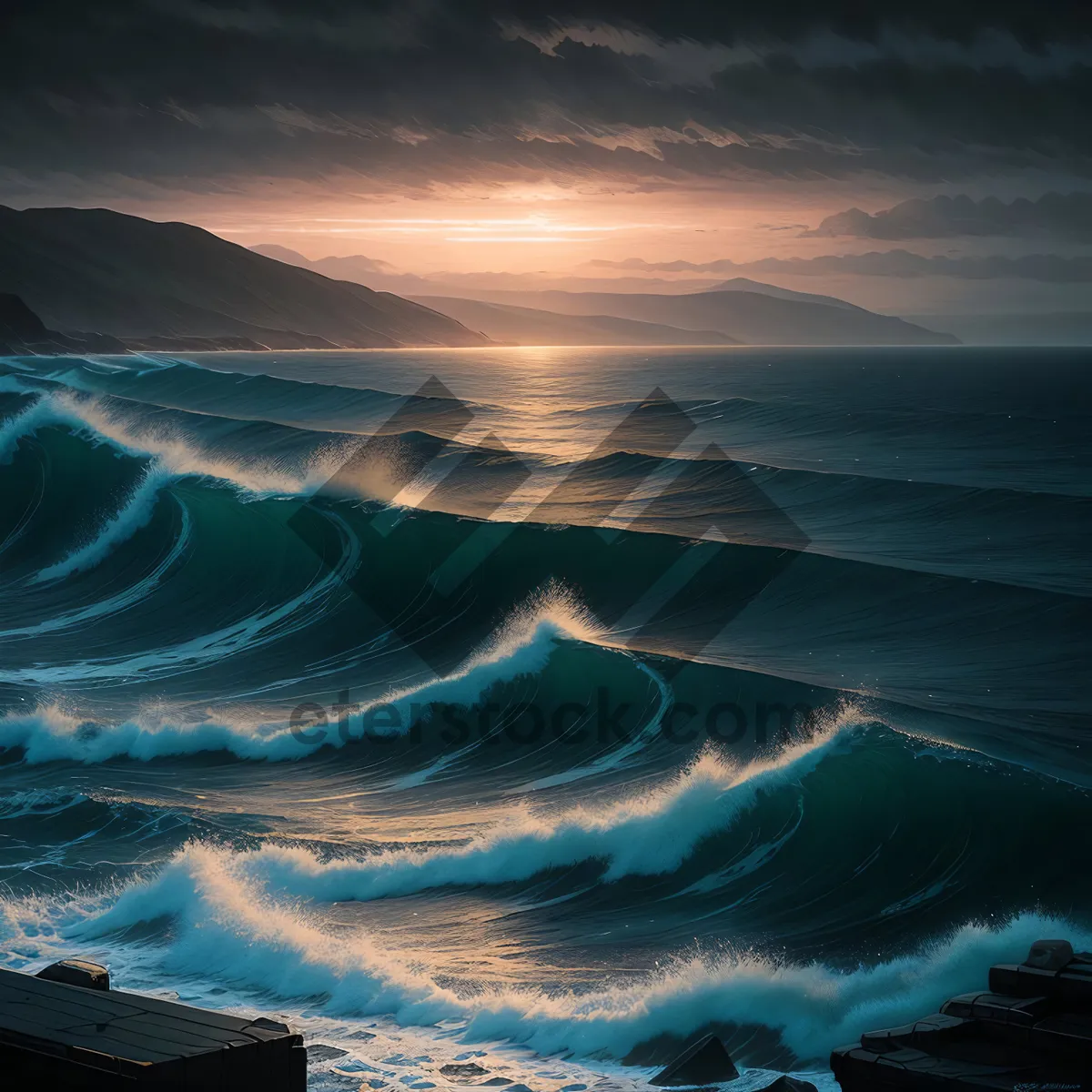 Picture of Serene Beach Sunset Over Ocean