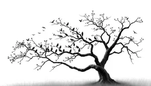 Woodland autumn tree branches against sky background