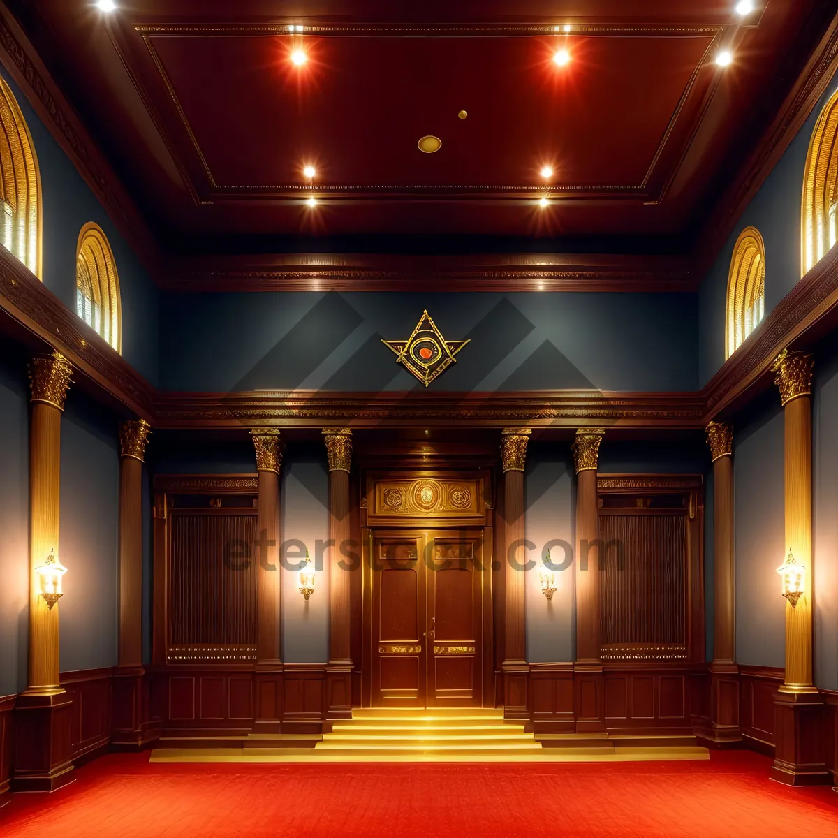 Picture of Elegant Theater Entrance with Arched Column and Illuminated Curtain