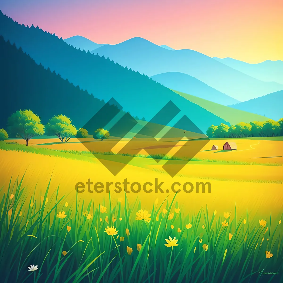 Picture of Serene Summer Meadow Under Blue Skies