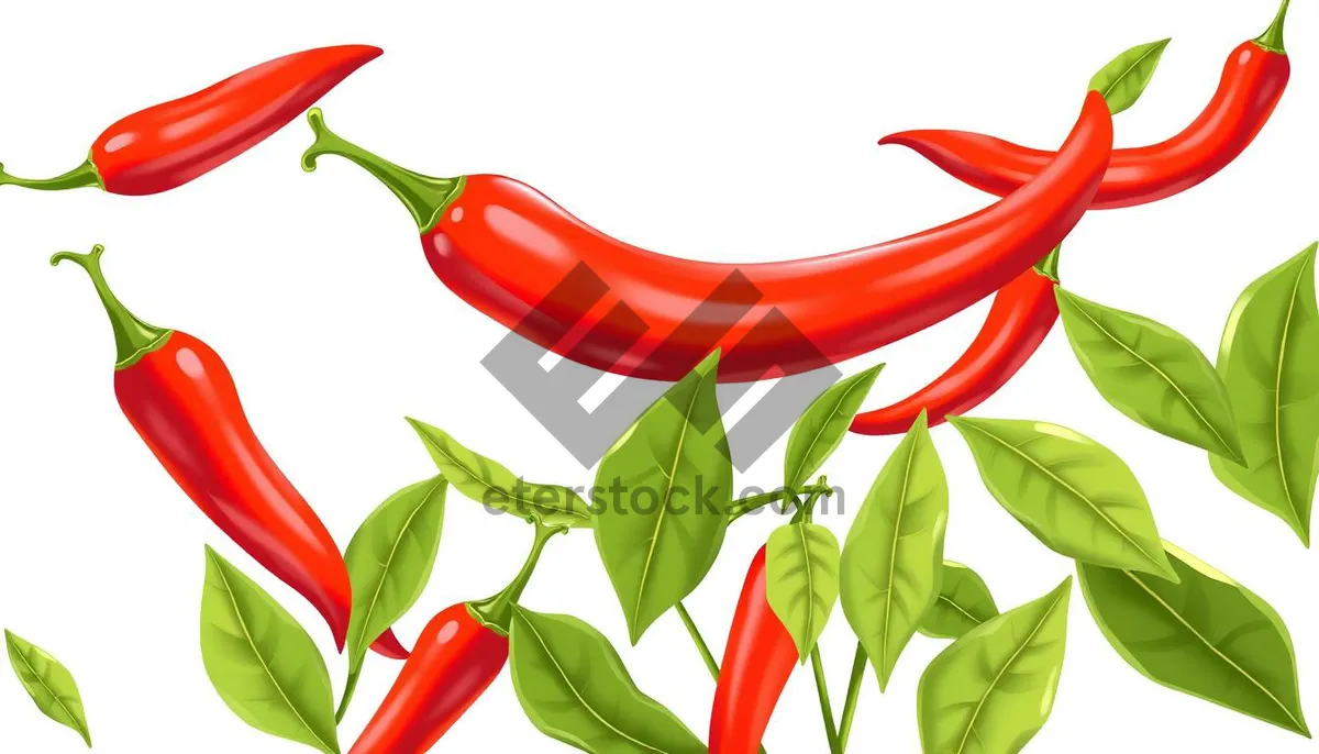 Picture of Colorful bell pepper and leaves on white background.