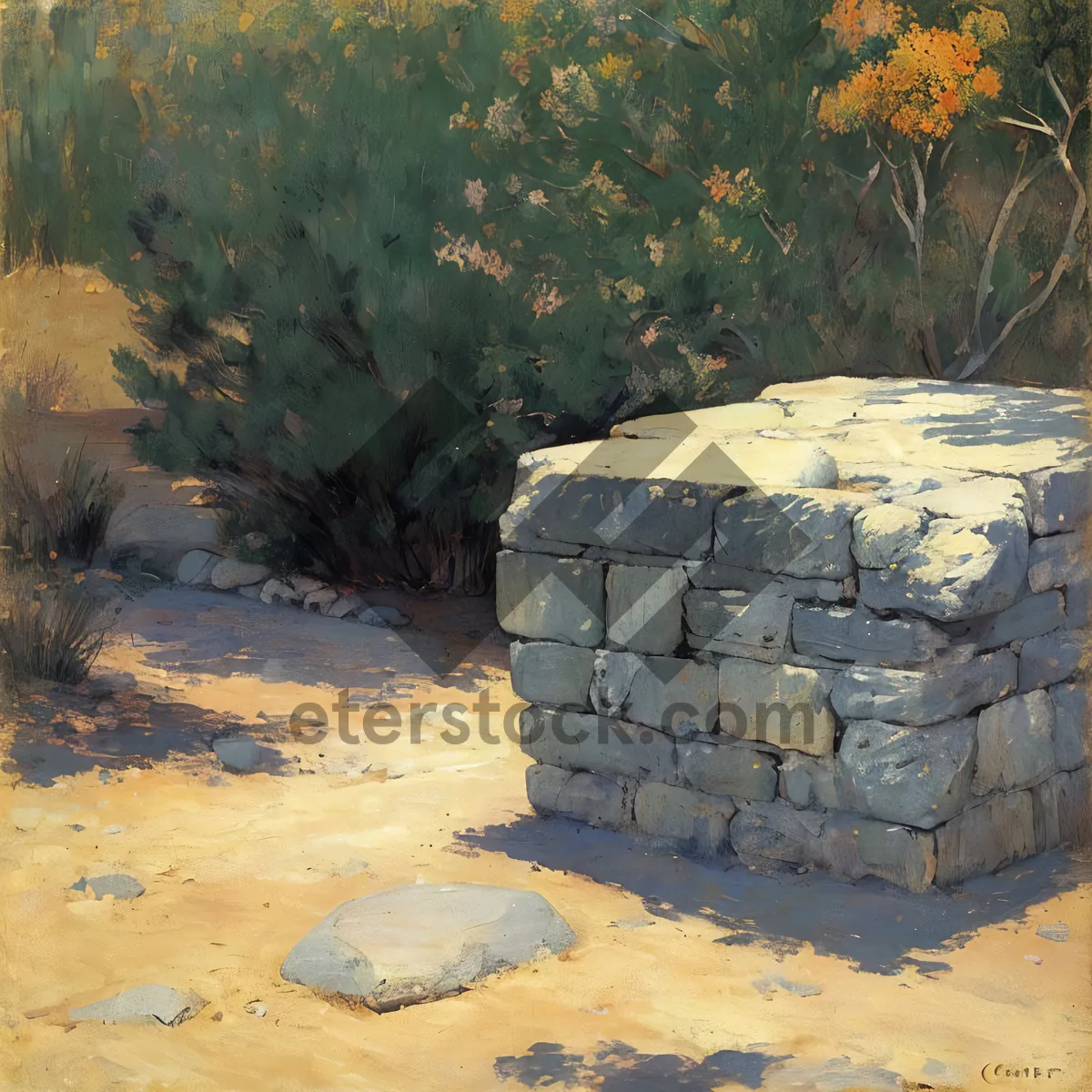 Picture of Desert Stone Wall: Ancient Landscape's Weathered Remnants