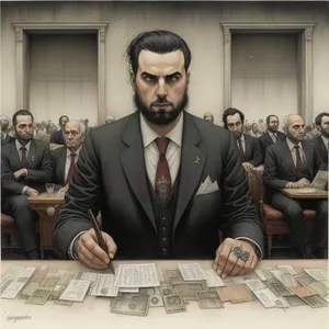 Corporate professionals working on laptops at conference table.