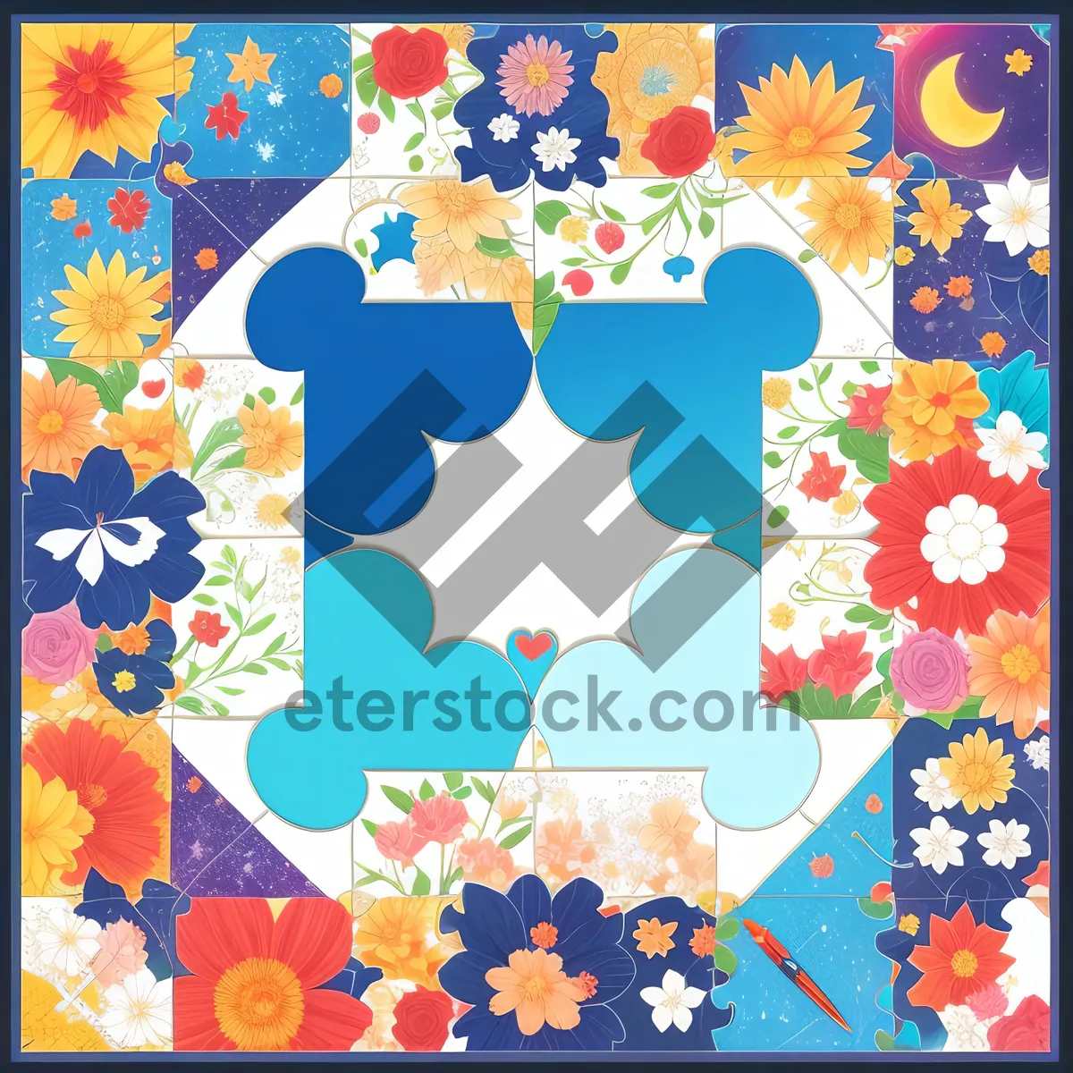 Picture of Floral Blossom - Retro Graphic Art Wallpaper