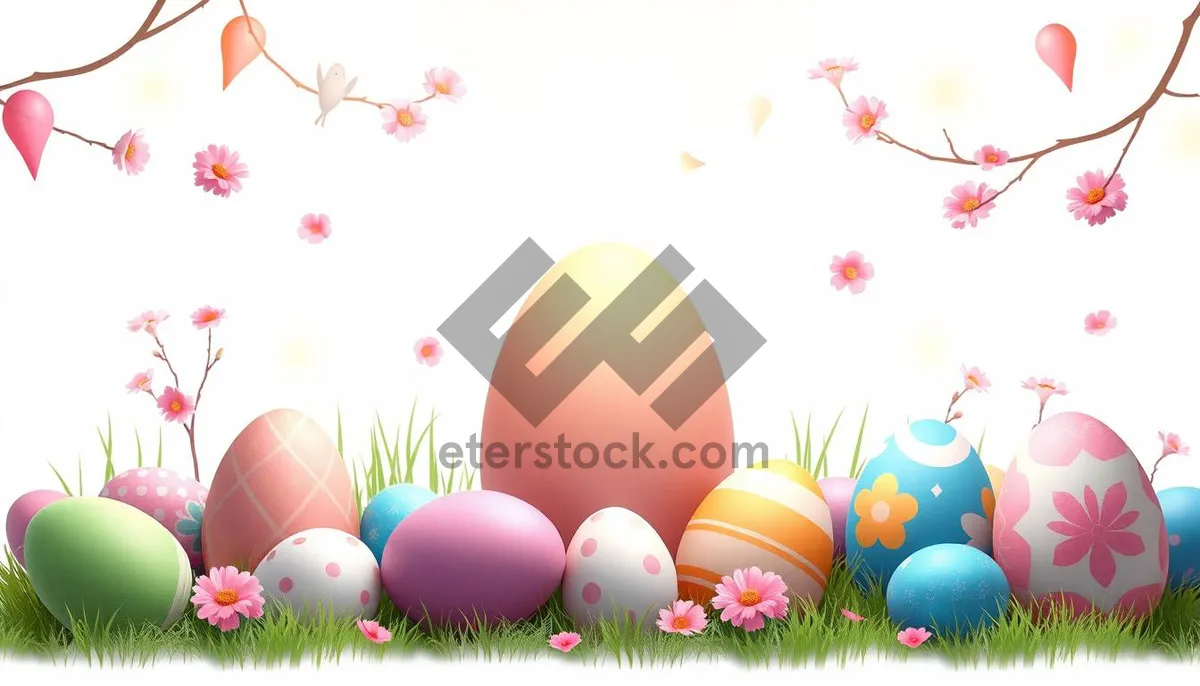 Picture of Colorful Easter Bunny and Hen Decorations with Eggs