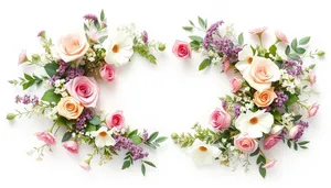 Floral Frame with Pink Blossoms and Summer Plants