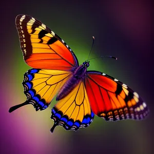 Colorful Monarch Butterfly With Vibrant Wings Flying Among Flowers