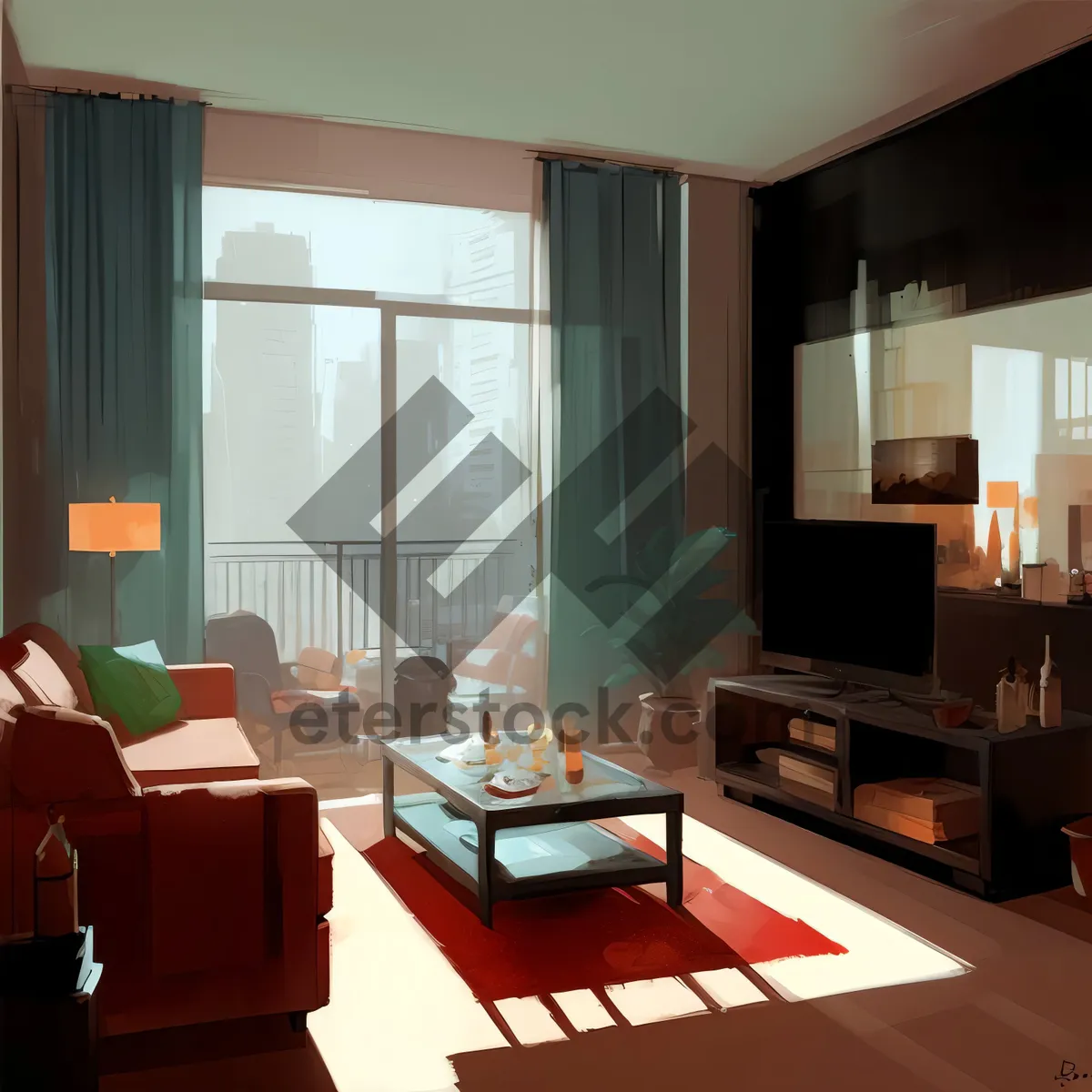 Picture of Modern luxury home office interior with minimalist furniture