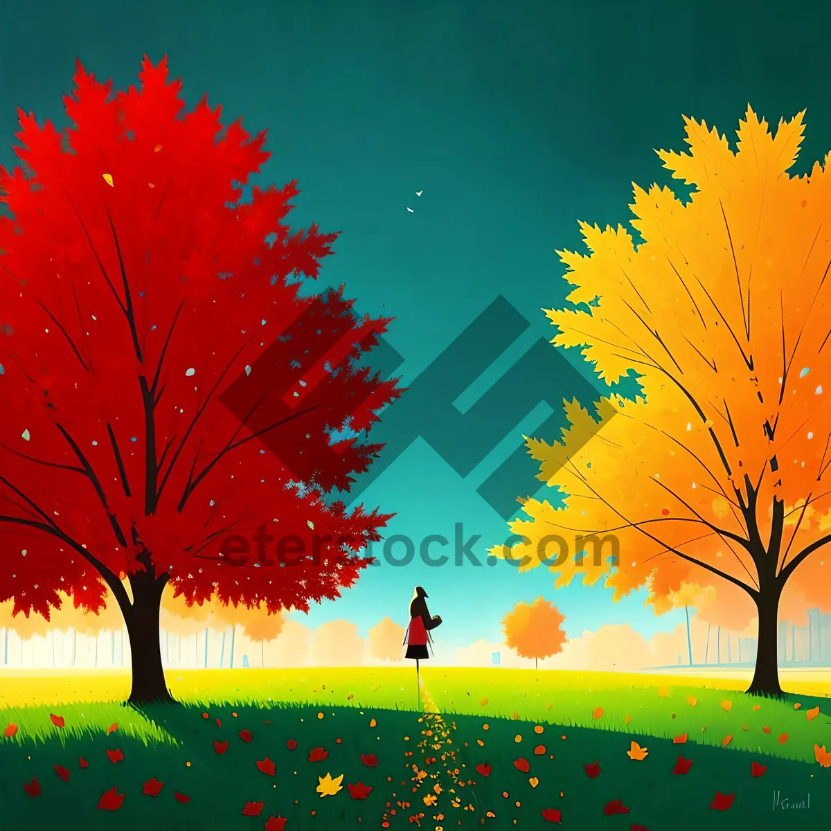 Picture of Vibrant Autumn Maple Art Silhouette