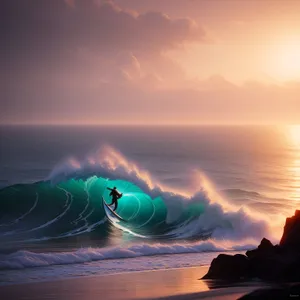 Vibrant Sunset Over Clear Ocean Horizon