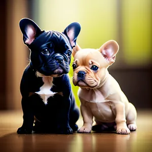 Cute Wrinkled Bulldog Puppy Sitting with Obedient Expression