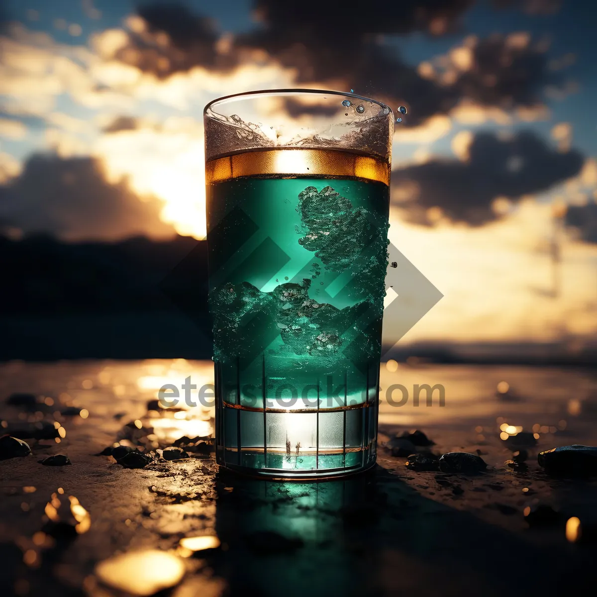 Picture of Golden beer glass on table at party celebration.