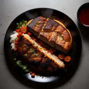 Grilled Beef Steak with Fresh Vegetables and Sauce