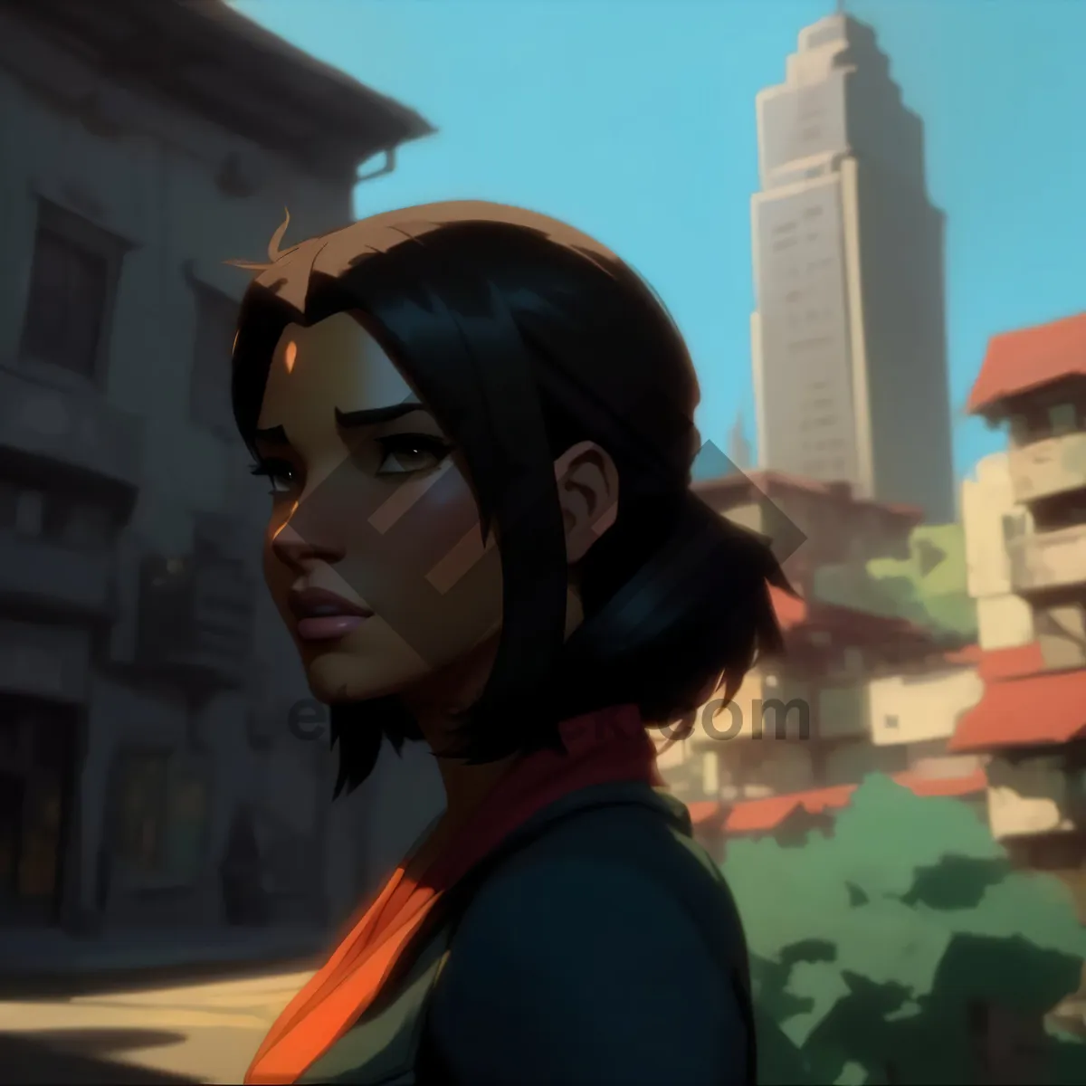 Picture of Stylish smiling lady sitting happily, portrait.