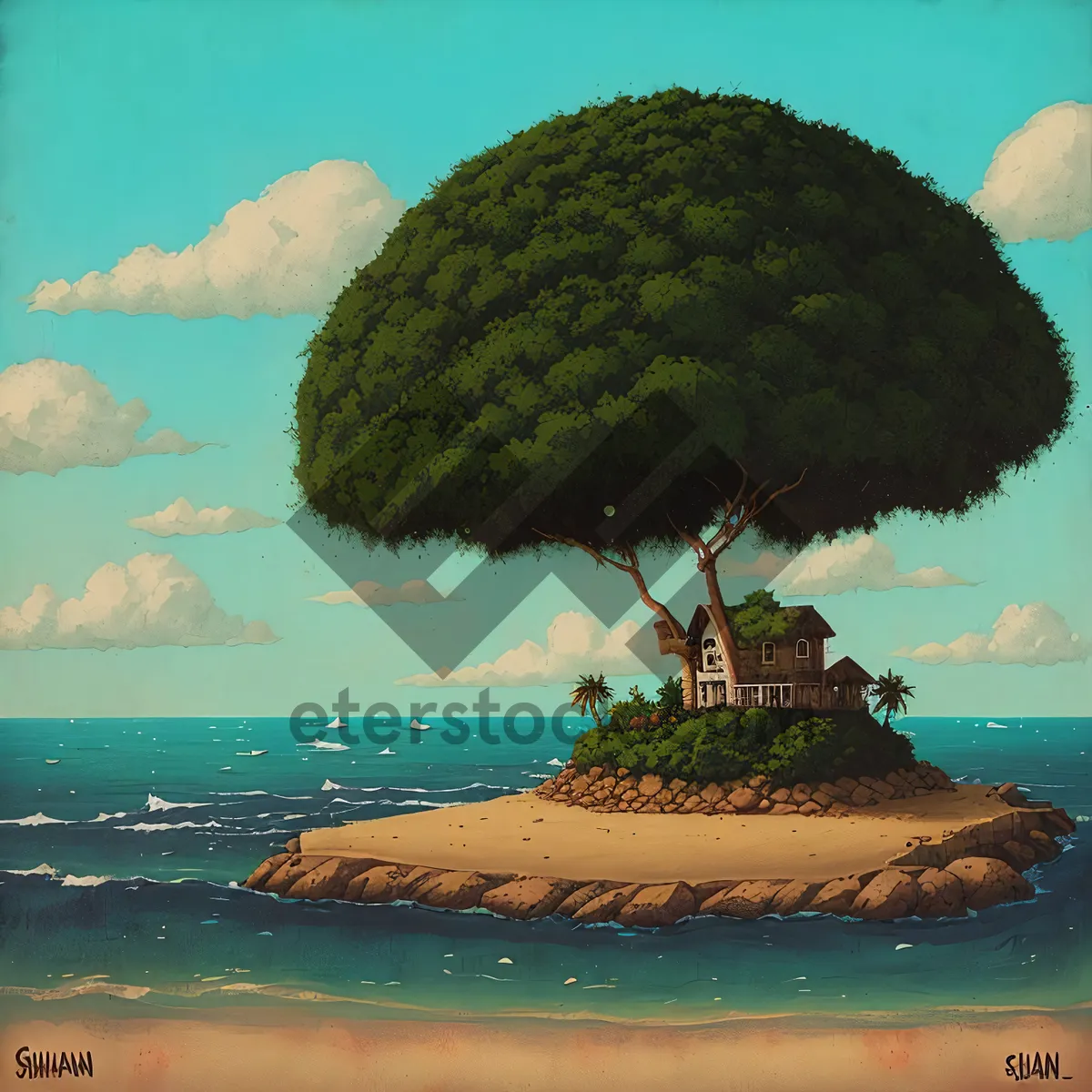 Picture of Tropical paradise beach holiday relaxation under sunny sky.