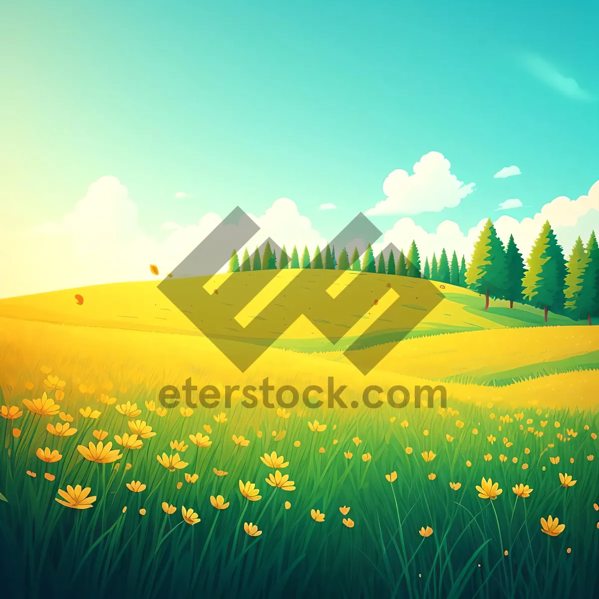 Picture of Golden Sunset Over Vast Meadow and Dunes