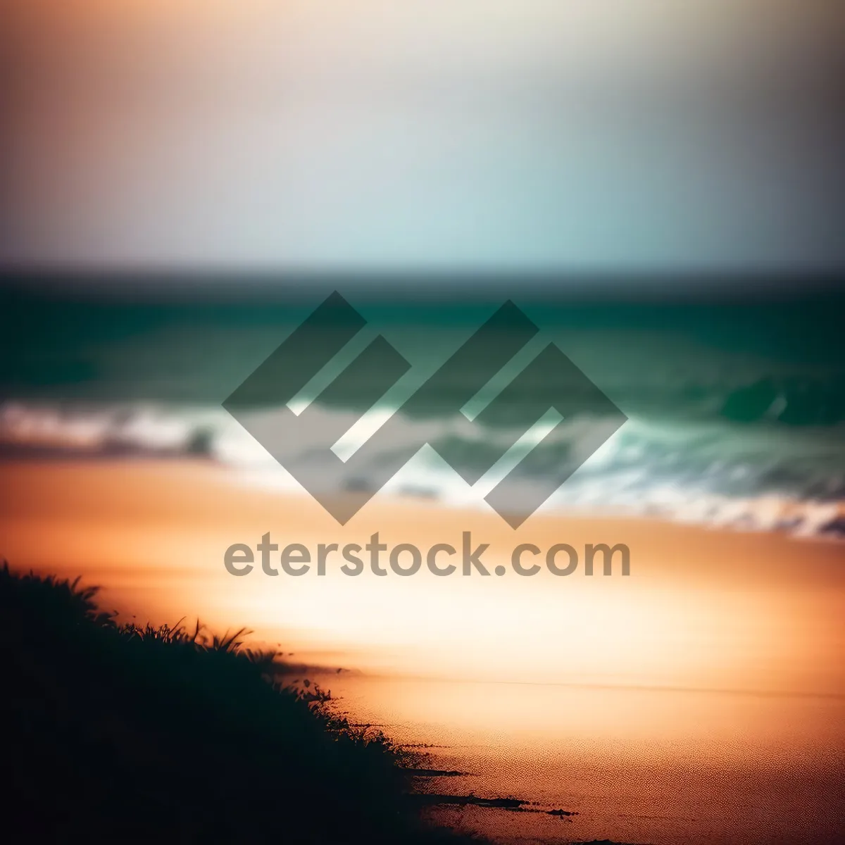 Picture of Golden Sunset Over Serene Ocean Beach