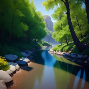 Peaceful Serenity by the Water: A Breathtaking Forest Landscape