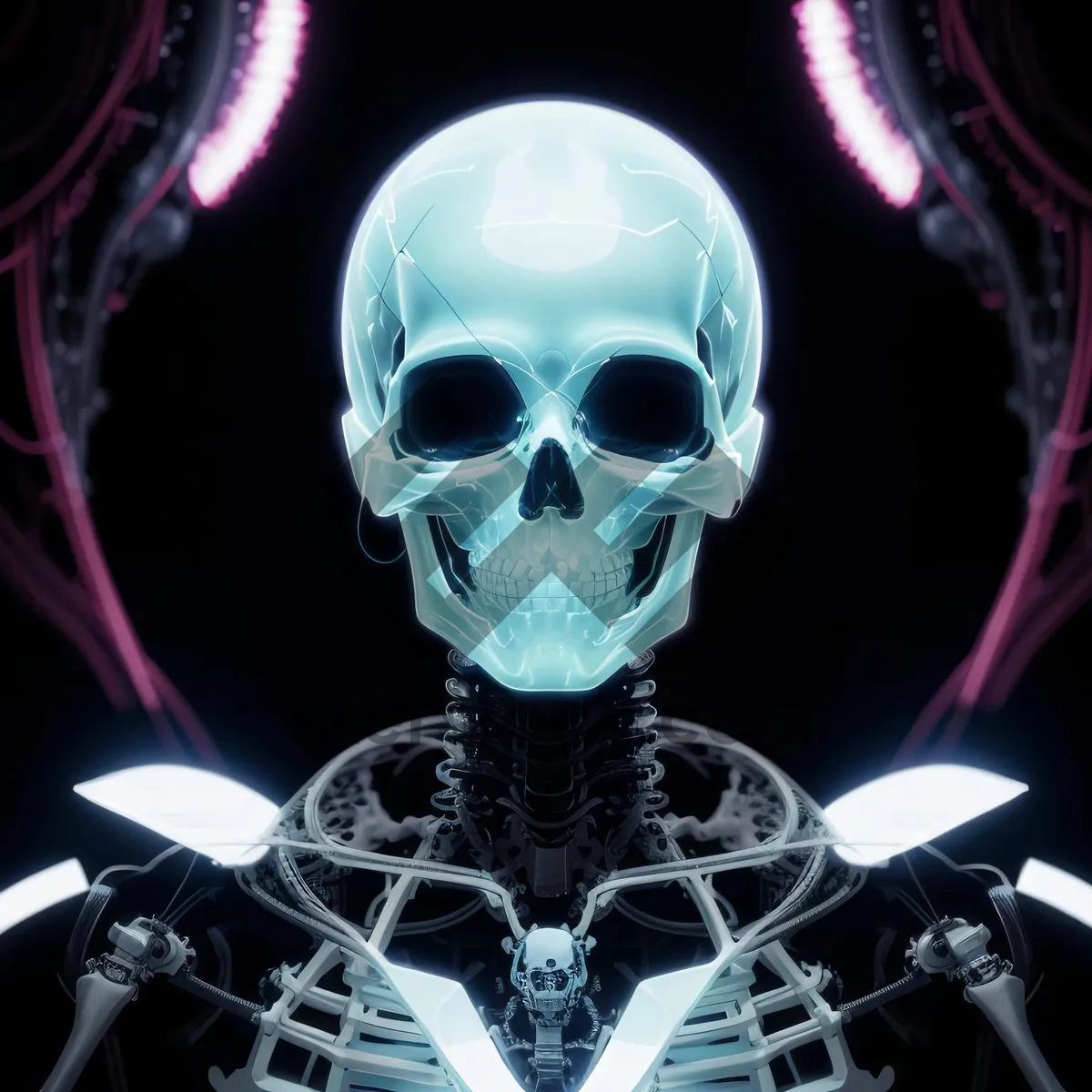 Picture of Scary human skull amulet on black background