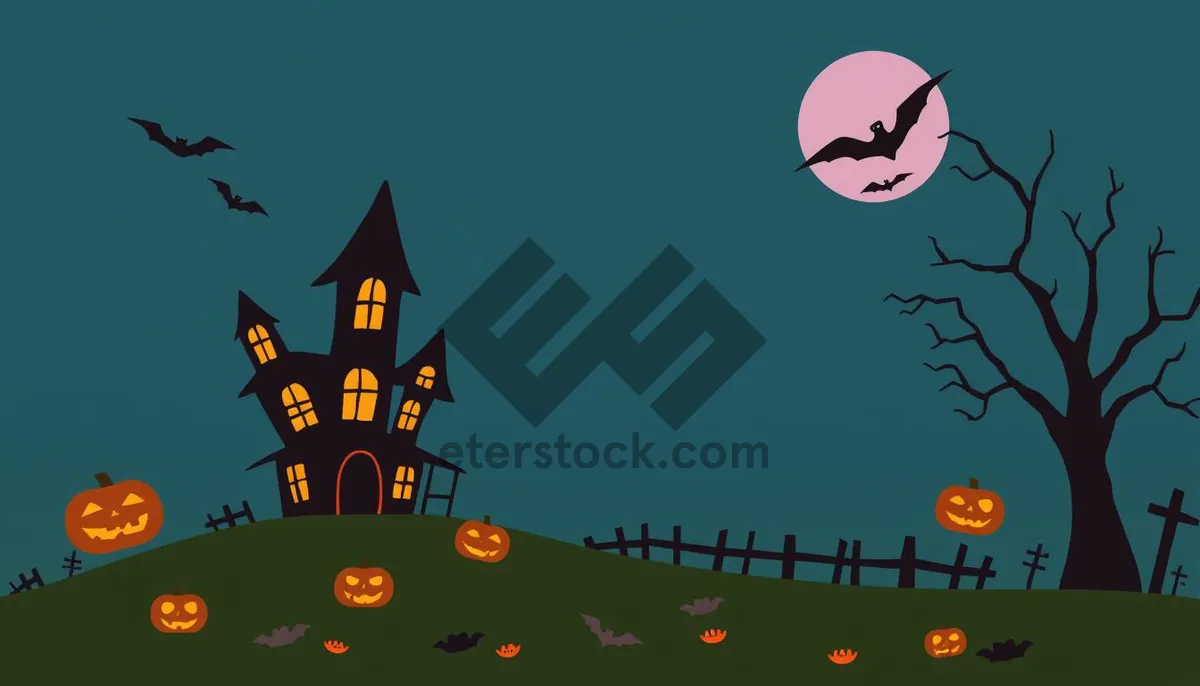 Picture of Spooky Halloween night: Moonlit cemetery silhouette art.