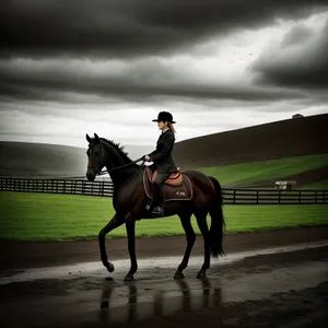 Thoroughbred Stallion in Horseback Harness