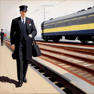 Successful businessman boarding corporate bullet train