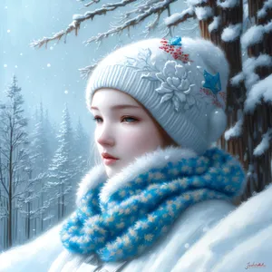 Smiling Winter Wonderland: Happy Child in Blue Hat