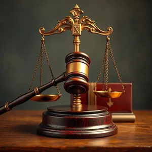 Justice Scale with Gavel on Gold Background