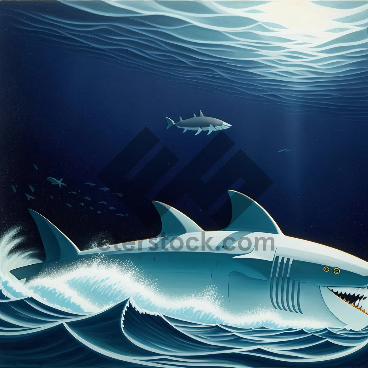 Picture of Oceanic Encounter: Hammerhead Shark and Swordfish in Seawater