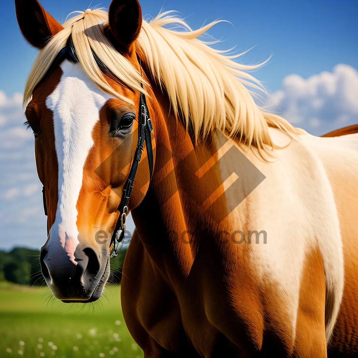 Picture of Majestic Stallion Grazing in Rural Pasture