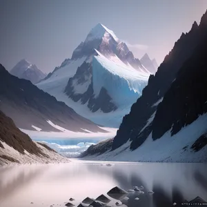 Snowy Alpine Peak Reflecting in Glacier Lake