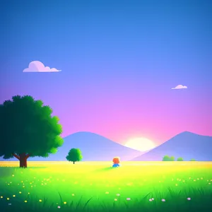 Vibrant summer sky over idyllic countryside meadow