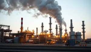 Night skyline of industrial city with smoking chimney