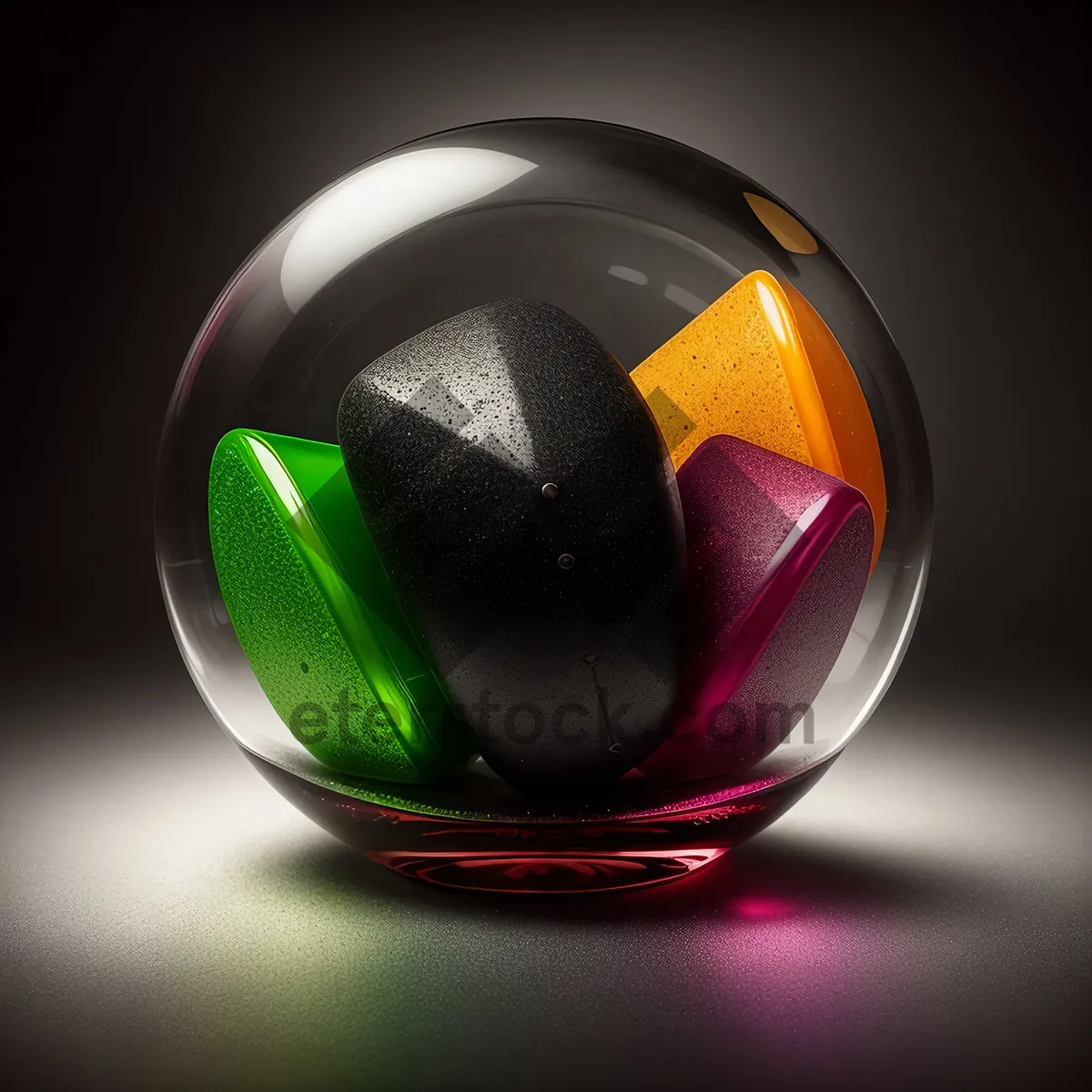 Picture of Glass Gem Art: Vibrant Sphere Reflection in Motion
