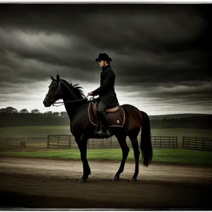 Thoroughbred Stallion galloping in a polo field