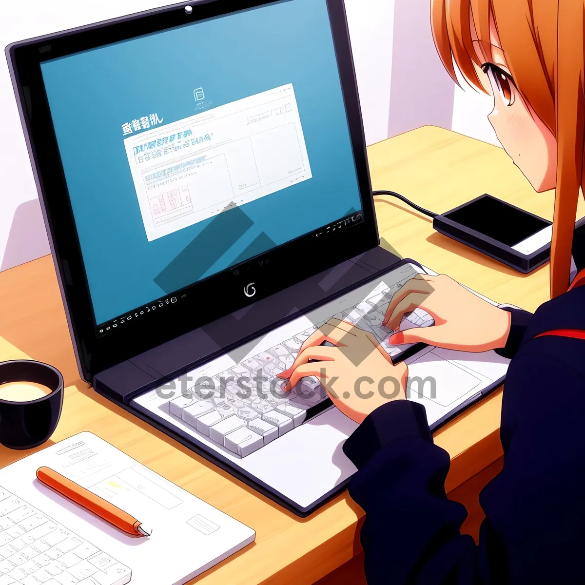 Picture of Professional at Work: Busy Businesswoman on Laptop