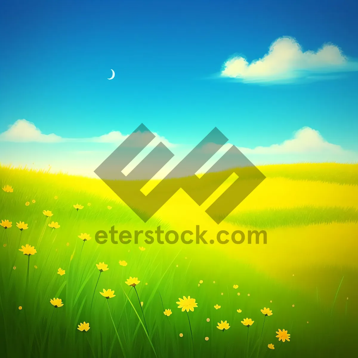 Picture of Vibrant countryside meadow under clear blue sky.