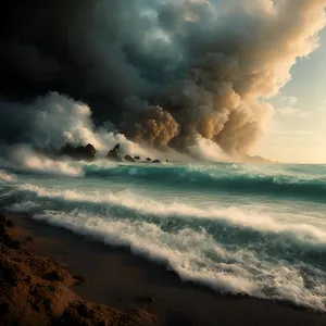 Serenity at Sunset: Waves crashing on scenic shore