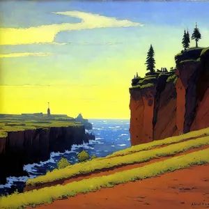 Serene Sunset over Coastal Castle