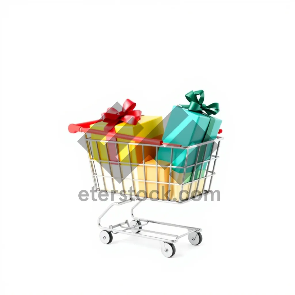 Picture of 3D Empty Shopping Cart on Wheels Shopping Basket