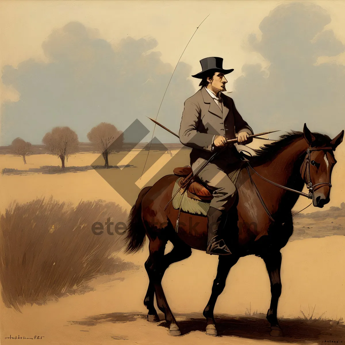 Picture of Dynamic Equestrian Polo Rider on Horseback