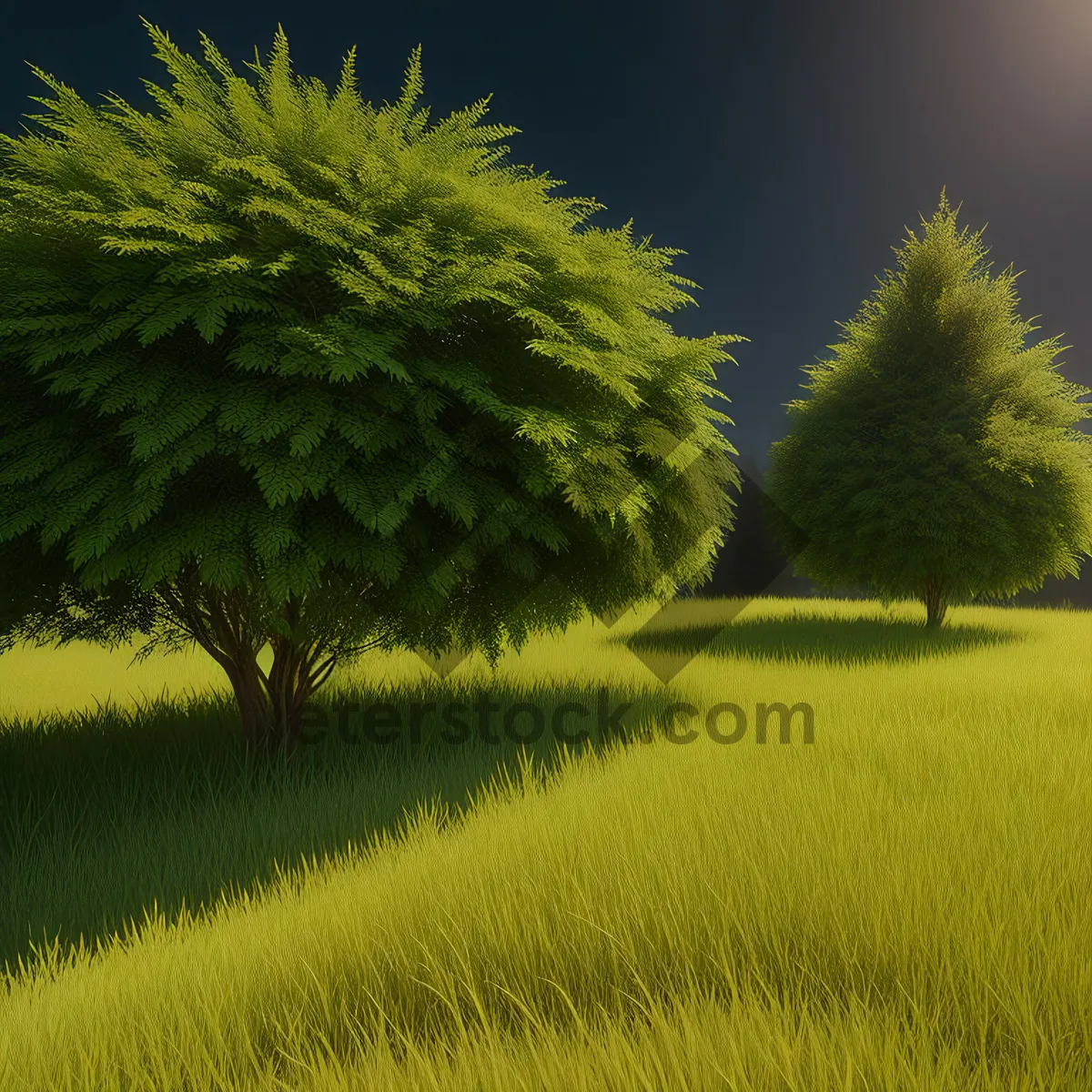 Picture of Serene Countryside Landscape with Oak Trees and Dandelions