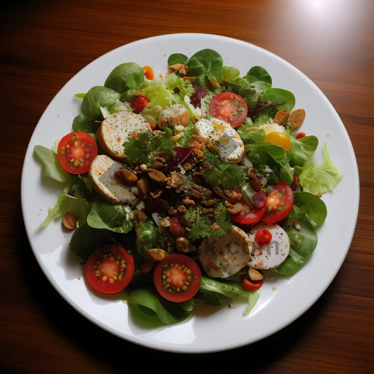 Picture of Gourmet salad with fresh vegetables and cheese plate