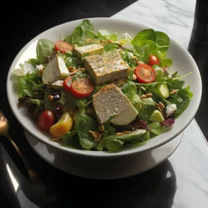 Healthy Vegetable Salad with Green Peas and Olives