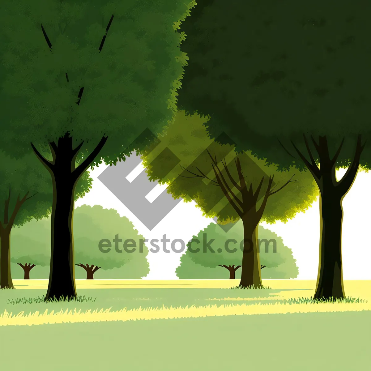 Picture of Serene Summer Oak Tree Silhouette in Lush Landscape